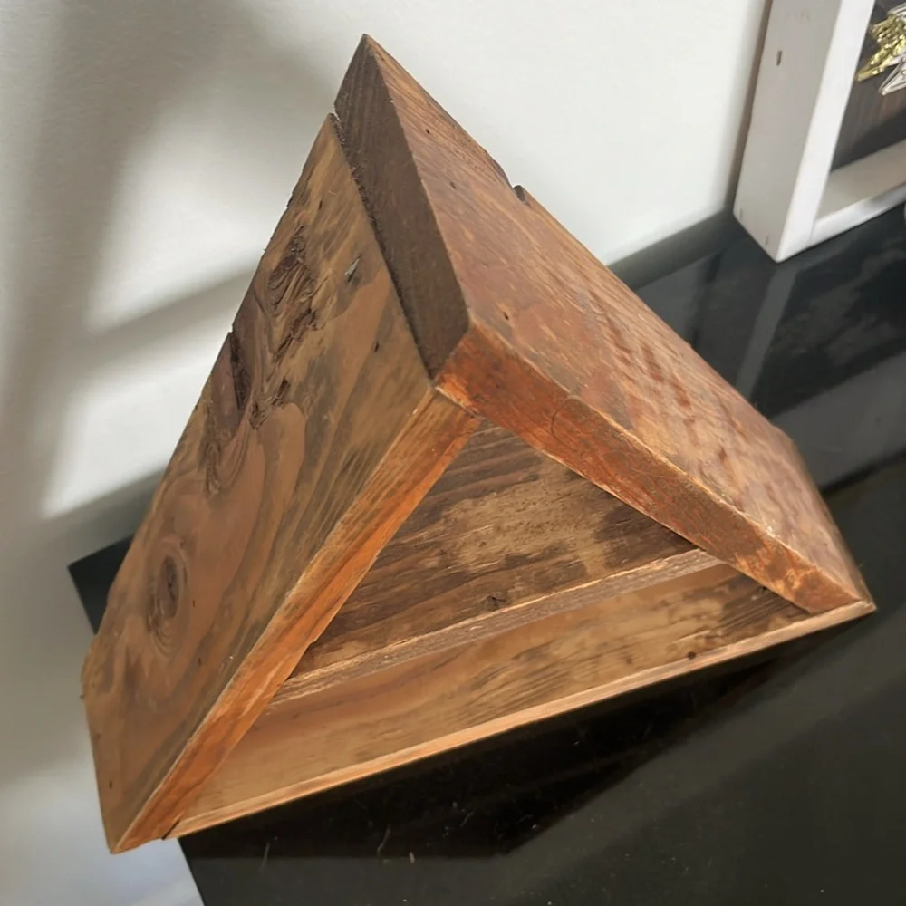 Handmade wooden triangle wall shelf